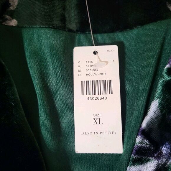 EVA Franco Womens XL New Green Floral Velvet Car Jacket Kimono Open MSRP $189 - Picture 3 of 11